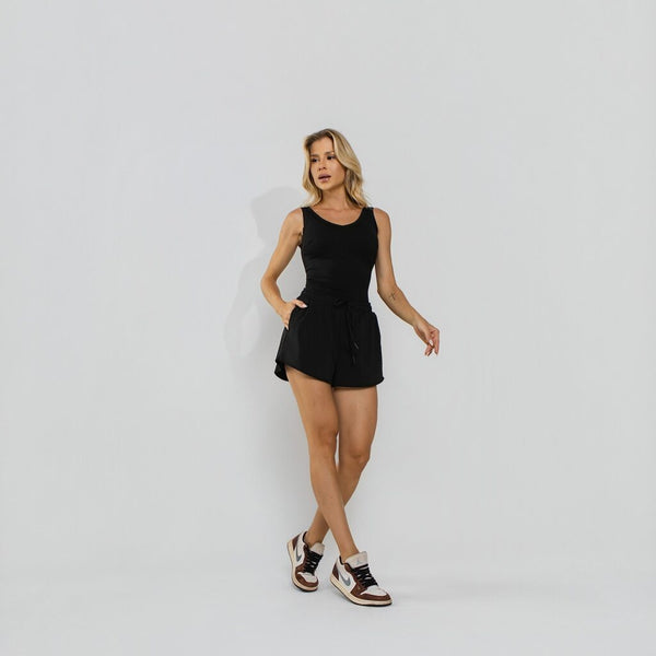 Short Duplo Premium Poliamida Cintura Ajustável Preto SH817