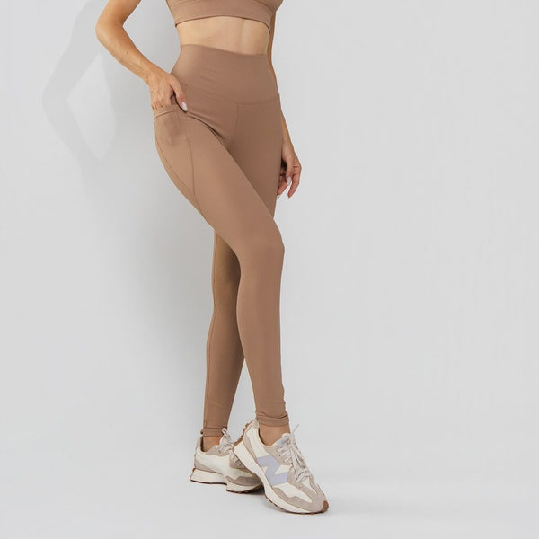 Calça Legging Premium com Bolso e Recortes Tecido Texturizado Capuccino LG2392