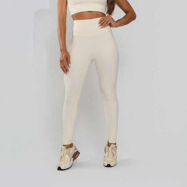 Calça Legging Poliamida Texturizada Cós Alto Duplo Off White LG2387