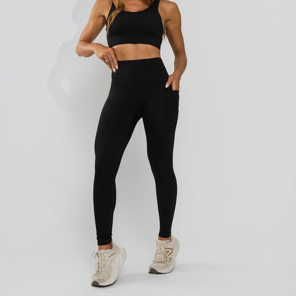 Calça Legging Premium Cós Antômico Superlargo Recorte Texturizado Preto LG2395