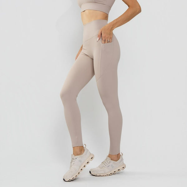 Calça Legging Premium Cós Antômico Superlargo Recorte Texturizado Areia LG2397