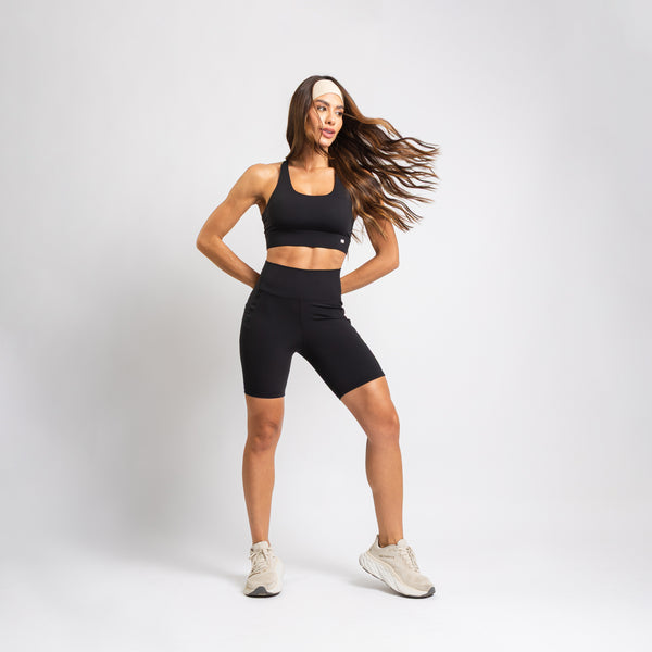 Kit Top Fitness Nadador Reforçado + Bermuda Ciclista Com Bolso Poliamida Premium Preto