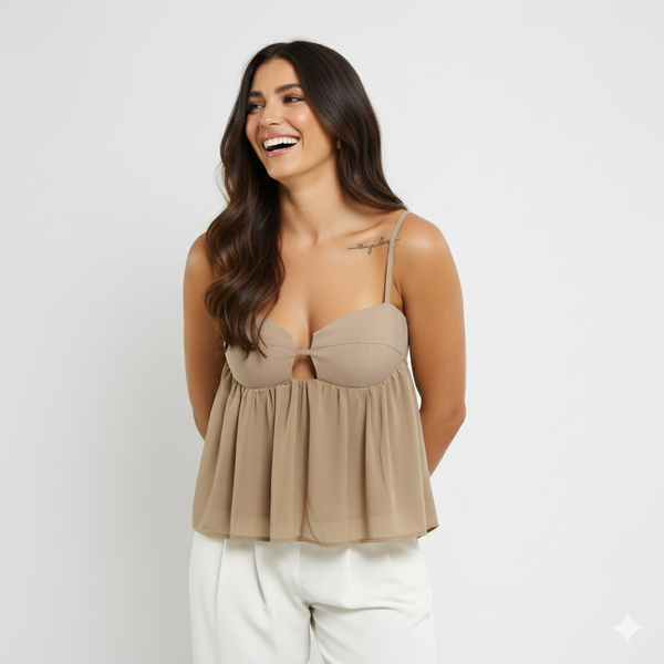 Blusa Feminina de Alças Finas com Bojo Estruturado – Tecido Fluido de Viscose BL616