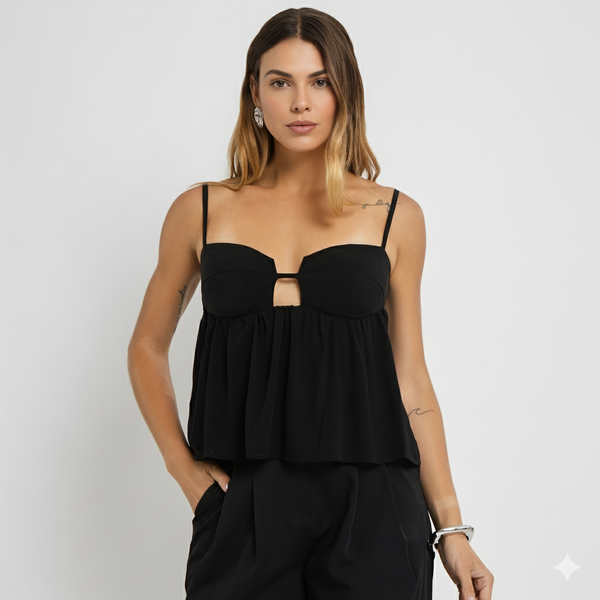 Blusa Feminina de Alças Finas com Bojo Estruturado – Tecido Fluido de Viscose BL617