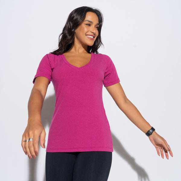 Blusa Fitness Canelada Gola V Roxo BL478