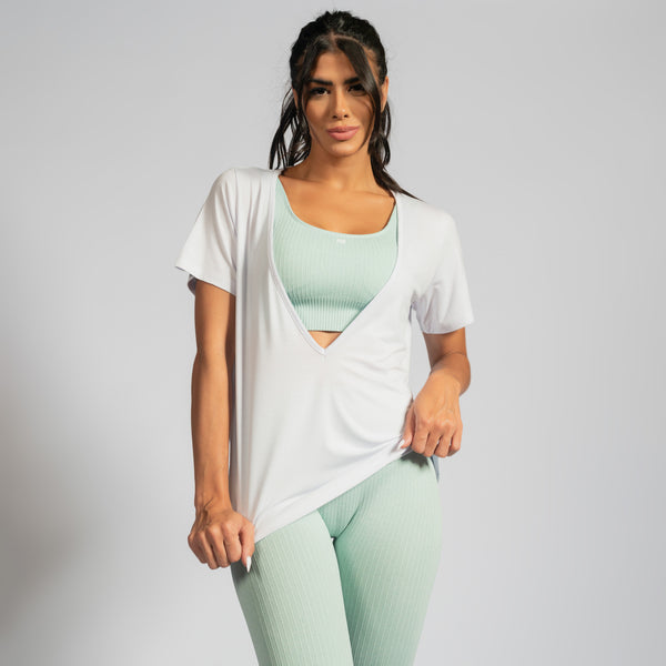 Blusa Fitness Decote em V Branca Celebrity BL550