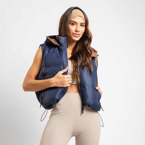 Colete Puffer Esportivo Bicolor Com Puxadores Premium Marinho CS118
