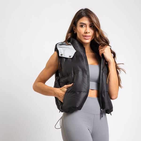 Colete Puffer Esportivo Bicolor Com Puxadores Premium Preto CS119