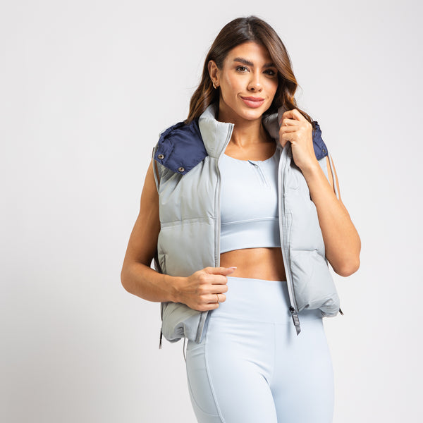 Colete Puffer Esportivo Bicolor Com Puxadores Premium Cinza Claro CS120