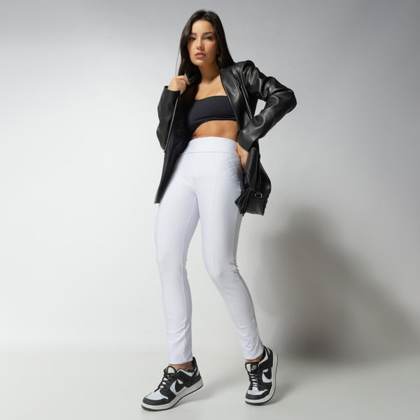 Calça Branca Efeito Lipo Sem Zíper LG2269