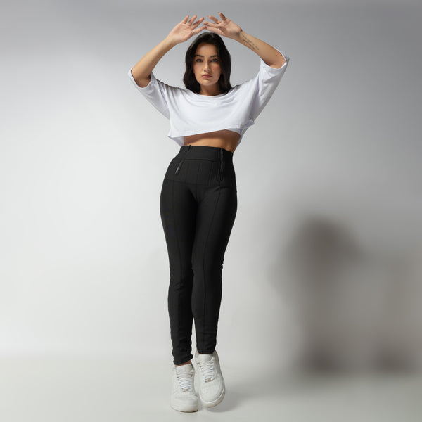 Calça Preta Efeito Lipo Com Dois Zíper LG2271