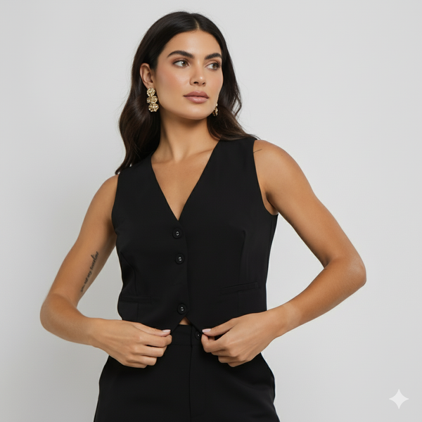 Colete Feminino de Alfaiataria com Elastano – Tecido Estruturado CS122