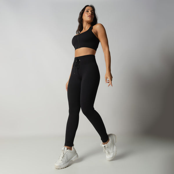 Conjunto Fitness Nadador Seamless Preto Canelado CO417