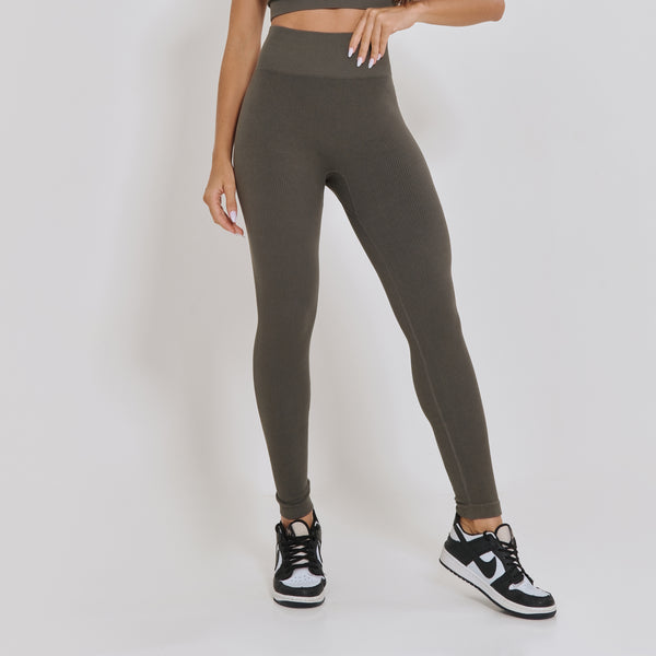 Legging Fitness Sem Costura Canelada Cinza LG2346