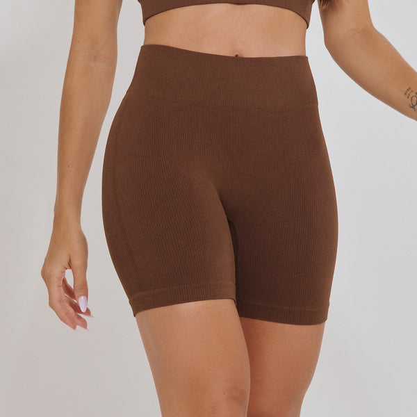 Short Fitness Sem Costura Canelado Marrom SH796