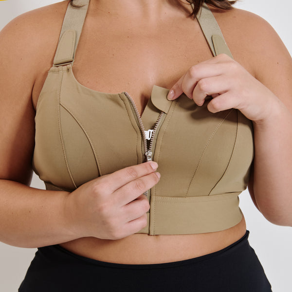 Top Fitness Sustentação Verde Oliva com Zíper e Regulagem TP1787