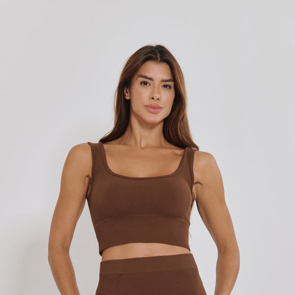 Top Fitness Sem Costura Marrom Decote Quadrado TP1812
