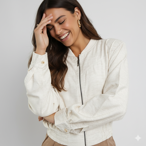 Jaqueta Bomber Feminina de Linho com Seda CS124