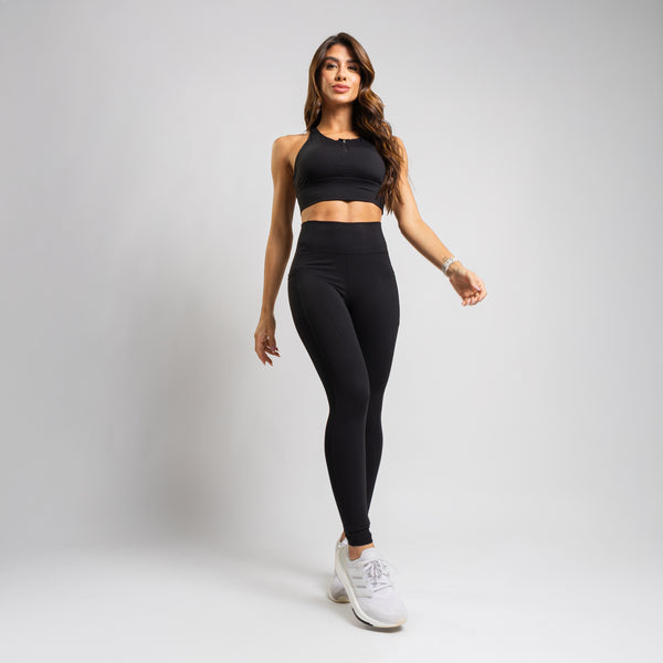 Kit Legging Fitness Cós Largo Anatômico Com Bolso + Top Fitness Bojo Embutido Tecido Duplo