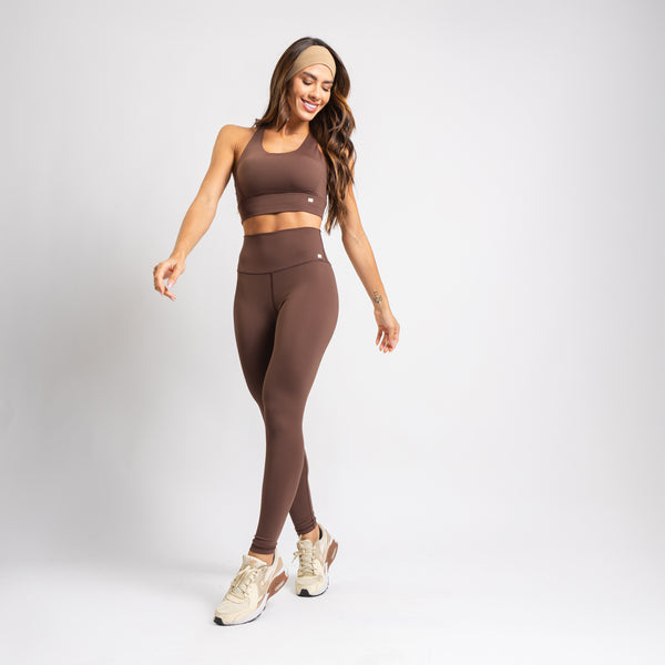 Legging Fitness Cós Largo Duplo Poliamida Premium Marrom LG2367