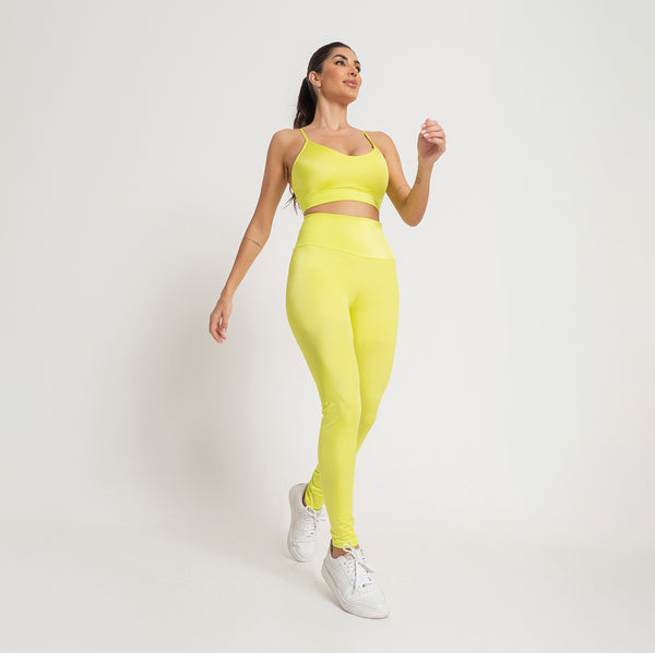 Kit Legging Fitness Energy Básica Verde Neon + Top Fitness Energy Verde Neon de Alcinha