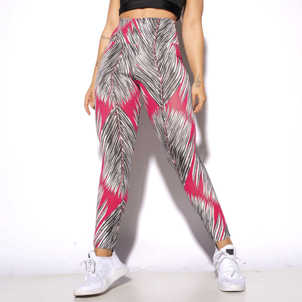 Legging Fitness Estampada Penas fundo Rosa LG1925
