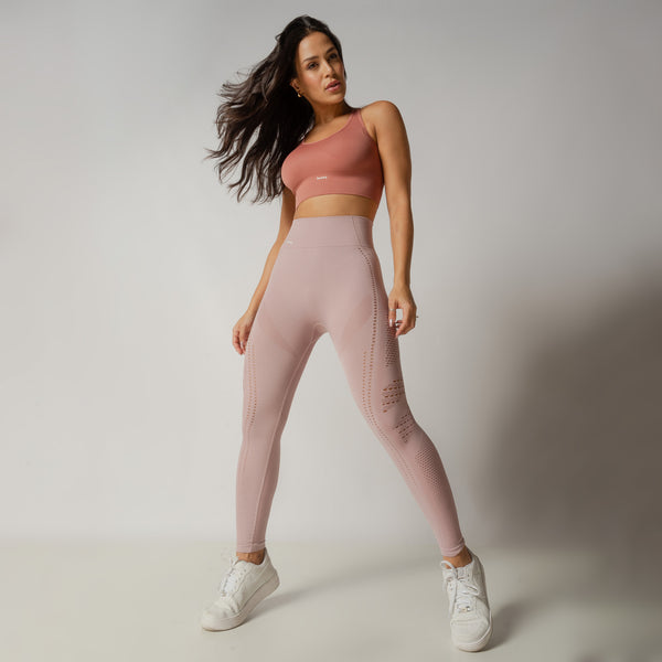 Kit Legging Fitness Seamless Rosa Claro + Top Fitness Seamless Terracota Nadador