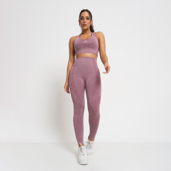Kit Legging Fitness Seamless Vinho Mescla + Top Seamless Nadador Vinho Mescla
