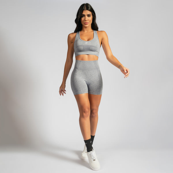 Kit Short Fitness Seamless Mescla Claro + Top Cropped Seamless Mescla Claro
