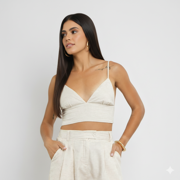 Top Feminino de Linho com Seda – Estilo Alfaiataria e Toque Sofisticado TP1838