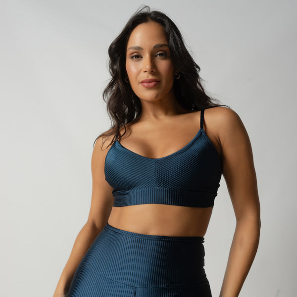 Top Fitness Marinho Decote V Canelado TP1624