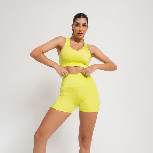 Kit Short Fitness Energy Verde Neon + Top Fitness Energy Verde Neon Nadador Vazado