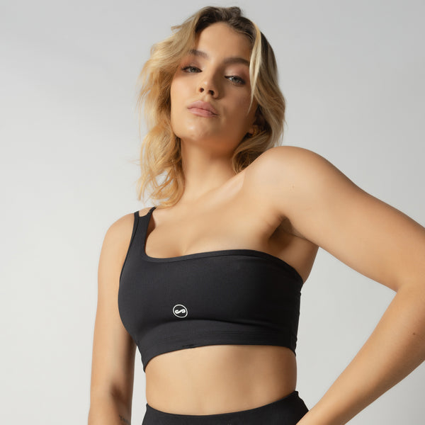 Top Fitness Preto Assimétrico com Amarração Saradas TP1652