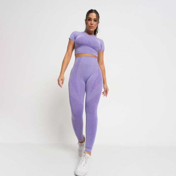 Kit Legging Fitness Seamless Uva Mescla + Top Cropped Seamless Uva Mescla