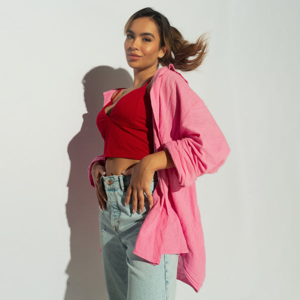Cropped Fitness Canelado Vermelho Decote V CR119