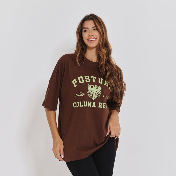 Blusa Fitness Marrom Postura Não é Só Coluna Reta BL591