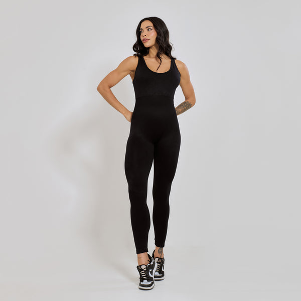 Macacão Fitness sem Costura Costas Cruzadas Preto MC389